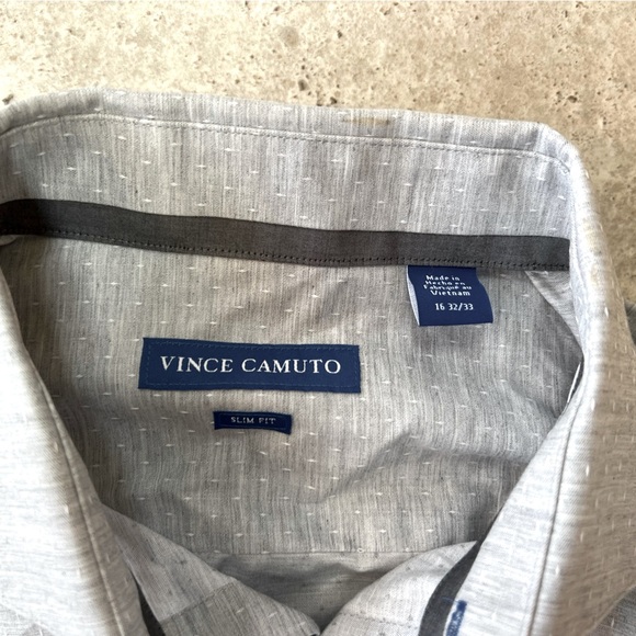 NWT Vince Camuto Grey Melange Dobby Slim Fit Button Down Dress Shirt, 32/33 - Picture 6 of 8